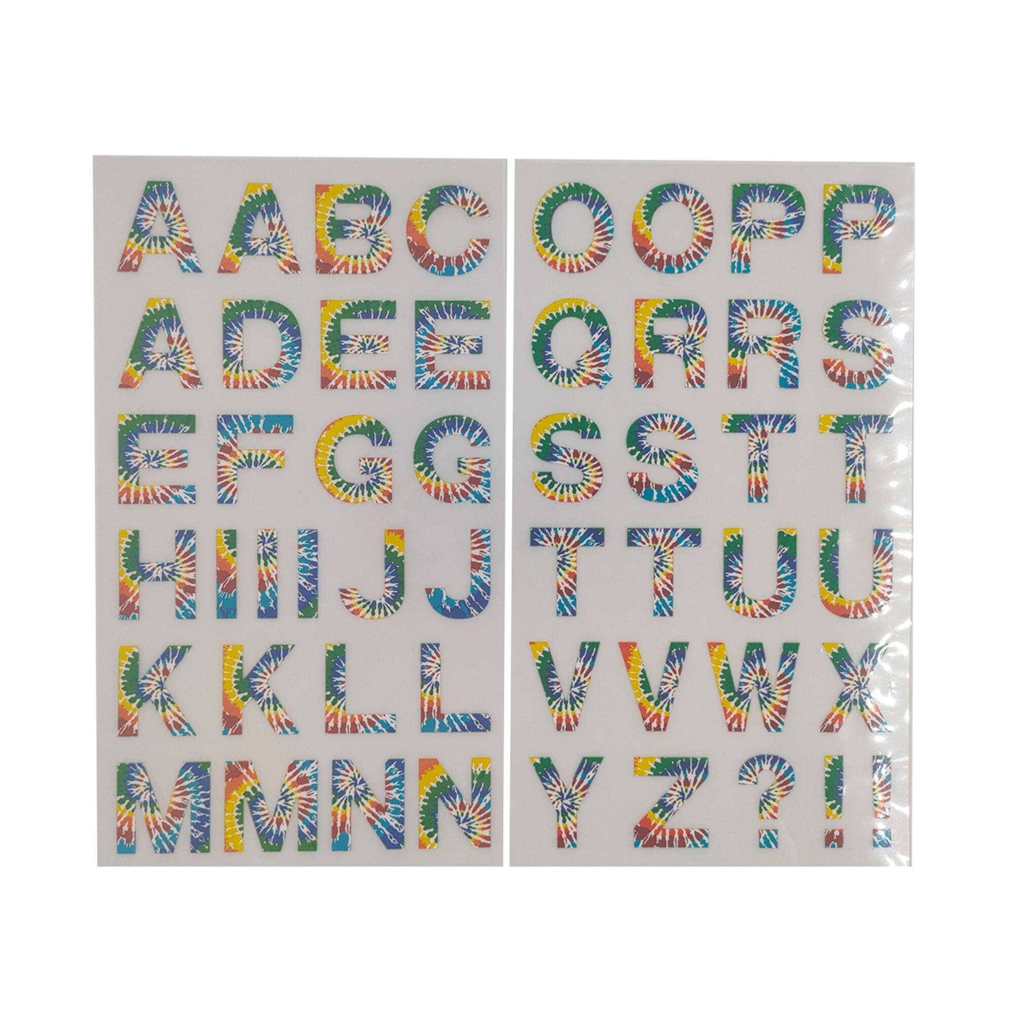 12 Packs: 51 ct. (612 total) 1.25" Iron-On Tie Dye Rainbow Letters by Make Market®